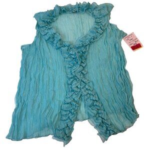Jaipur Women's Light Blue Ruffled V Neck Tank Top See Through Blouse Size 1X